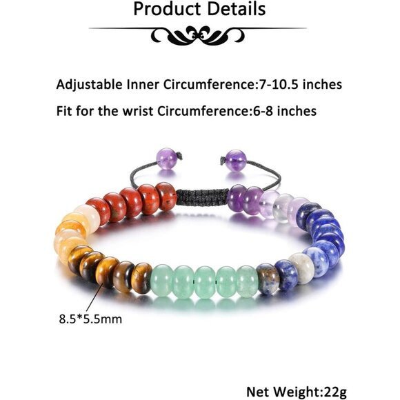 7 Chakra Crystals Yoga Stone Bead Chakra Relax Bracelet for Womens Mens - Picture 5 of 7